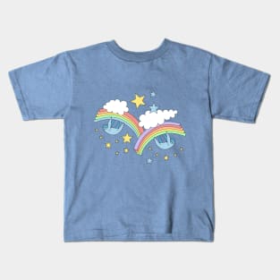 Rainbow Sloths on Blue Kids T-Shirt